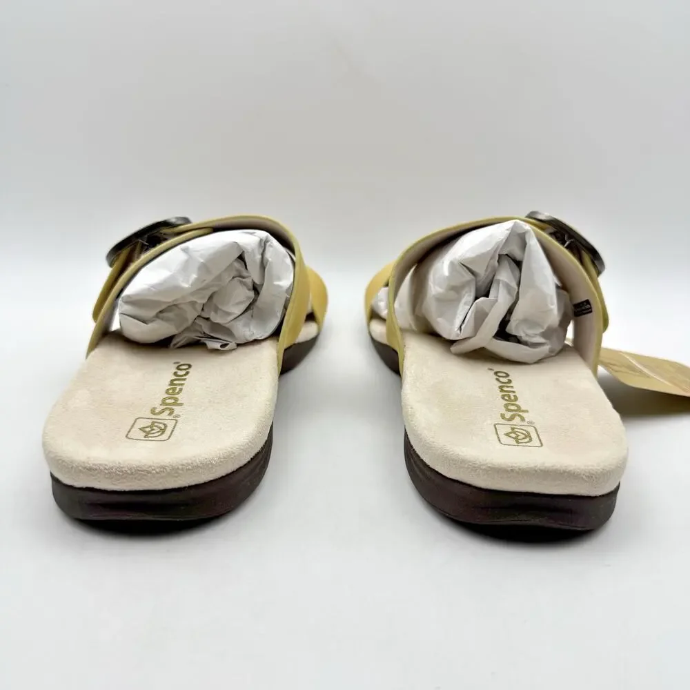 Spenco Womens Vista Slip On Sandals US 7.5 WIDE Yellow Leather Arch Support NIB